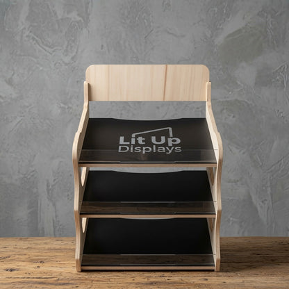 Wooden cafe and shop countertop display stand with three tiers