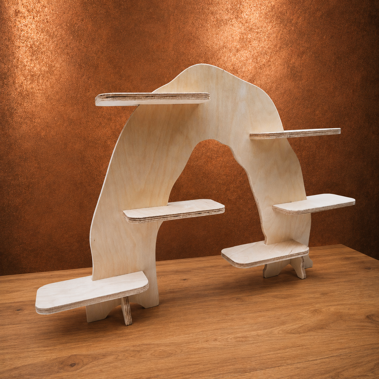Wooden gem and geode display stand with 6 shelves