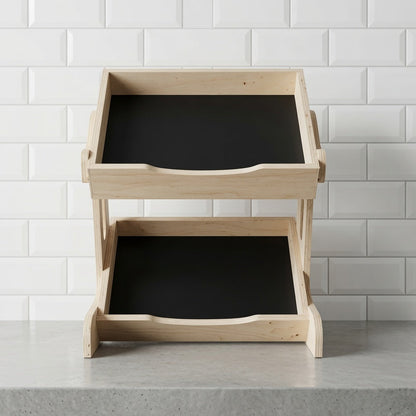 wooden display stand multi position on a shop countertop 